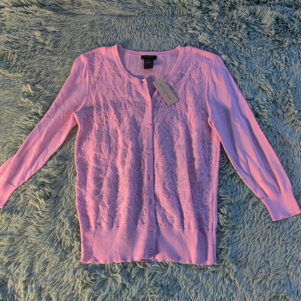 Ann Taylor - Baby Pink Lace Cardigan - Size: XS